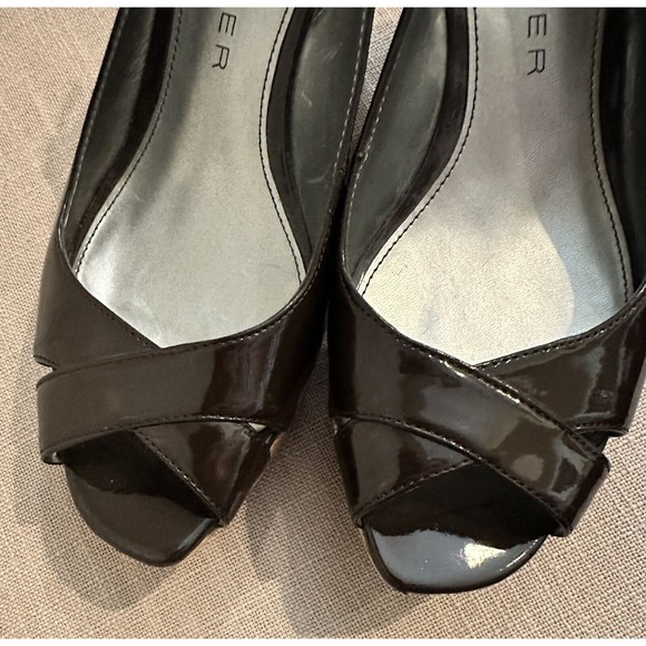 Marc Fisher Brown Patent Faux Leather‎ Cork Wedges, Open Toe, Size 8.5M - Picture 8 of 12